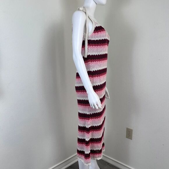 Zara Women Size L Strappy Pink Striped Crochet Knit Midi NEW Dress Party Resort - Picture 15 of 15